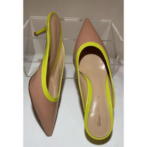 EUC Gianvito Rossi Womens 37.5 7.5 Two-Tone Patent Leather Mules 1.5" Heels